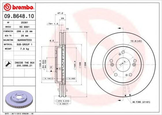 Купить запчасть BREMBO - 09B64810 