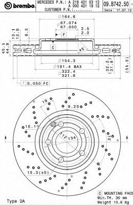 Купить запчасть BREMBO - 09B74251 