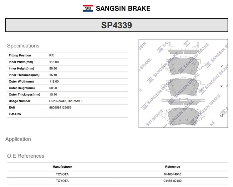 Купить запчасть SANGSIN - SP4339 