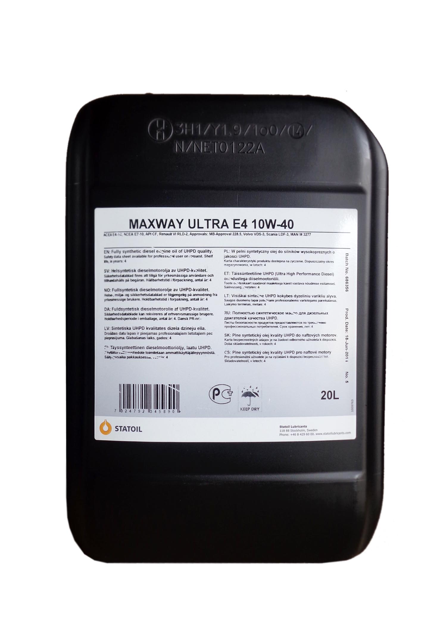 Купить Statoil 1001032 MaxWay Ultra E4 SAE 10W-40 (20л)